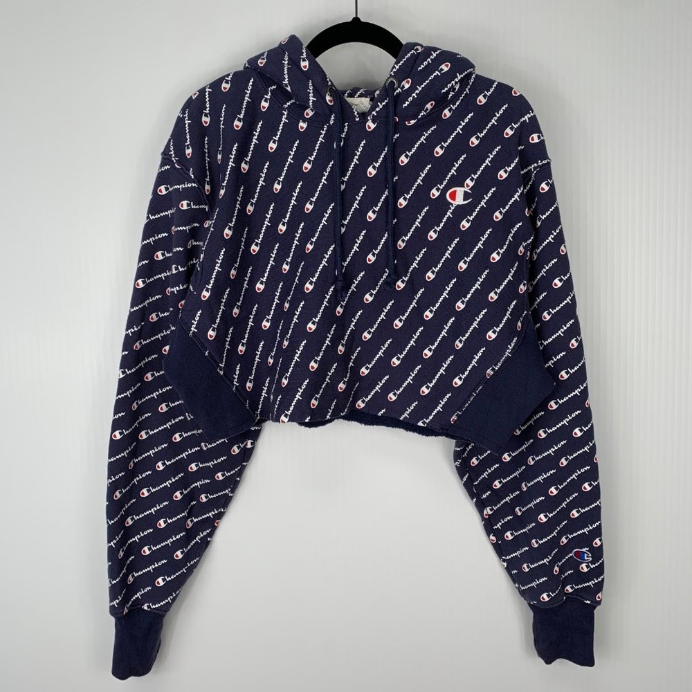 Champion Hoodie Women Medium Reverse Weave All Over Spell Out Sweatshirt Gym Ex